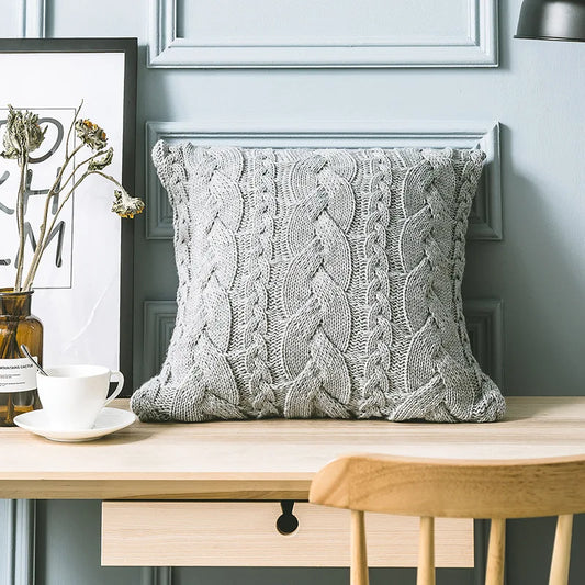 Nordic Cotton Knitted Cushion Covers With Plait Designs in Grey