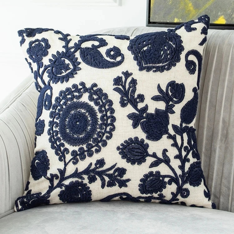 Stunning Floral Embroidered Cream Cushion Covers -18in x 18in
