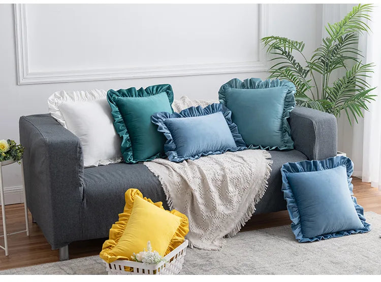 Nordic Velvet Cushion Covers With Ruffle Edges - Many colours