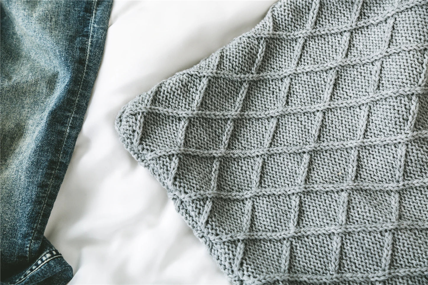 Nordic Cotton Knitted Cushion Covers With Check Designs in Grey