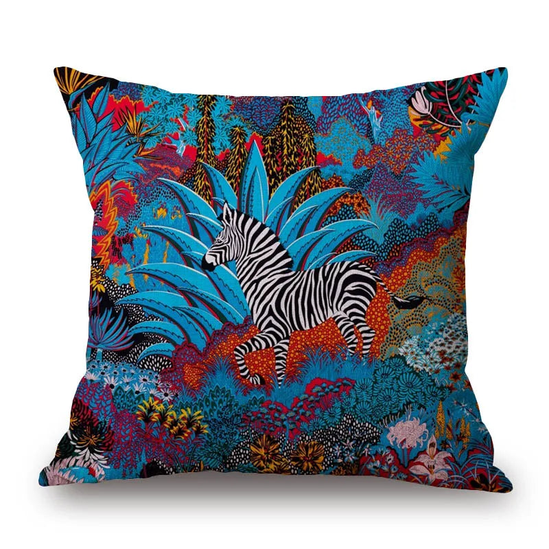 Colourful Jungle Giraffe & Zebar Cushion Covers 18in (45cmx45cm)
