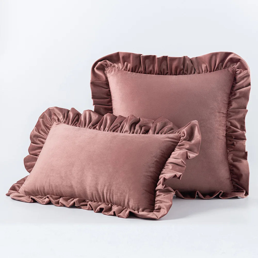 Nordic Velvet Cushion Covers With Ruffle Edges - Many colours