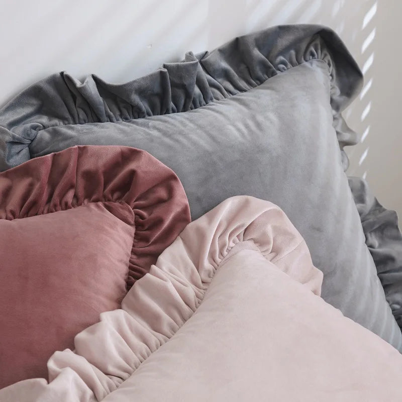 Nordic Velvet Cushion Covers With Ruffle Edges - Many colours