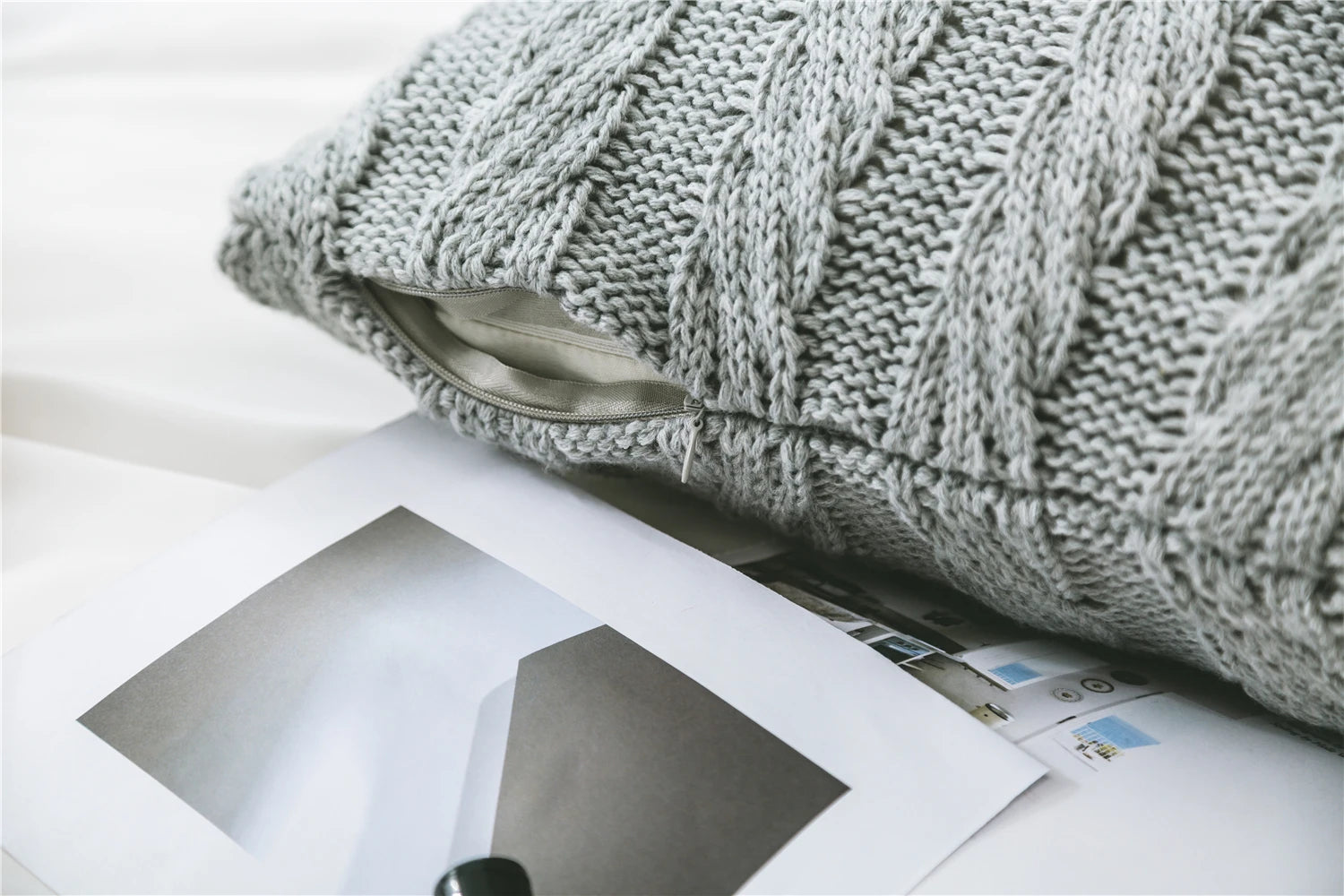 Nordic Cotton Knitted Cushion Covers With Plait Design in Grey