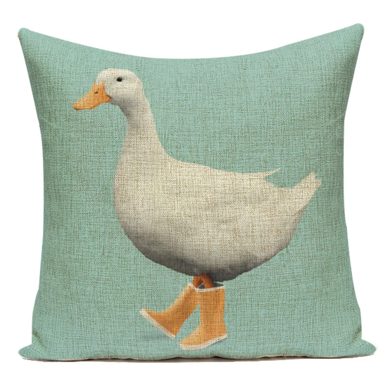 Retro Cool & Abstract Animal Art Print Cushion Covers 18in x 18in - Duck in boots