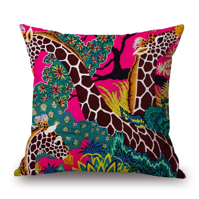 Colourful Jungle Giraffe & Zebar Cushion Covers 18in (45cmx45cm)