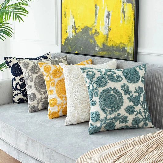 Stunning Floral Embroidered Cream Cushion Covers -18in x 18in