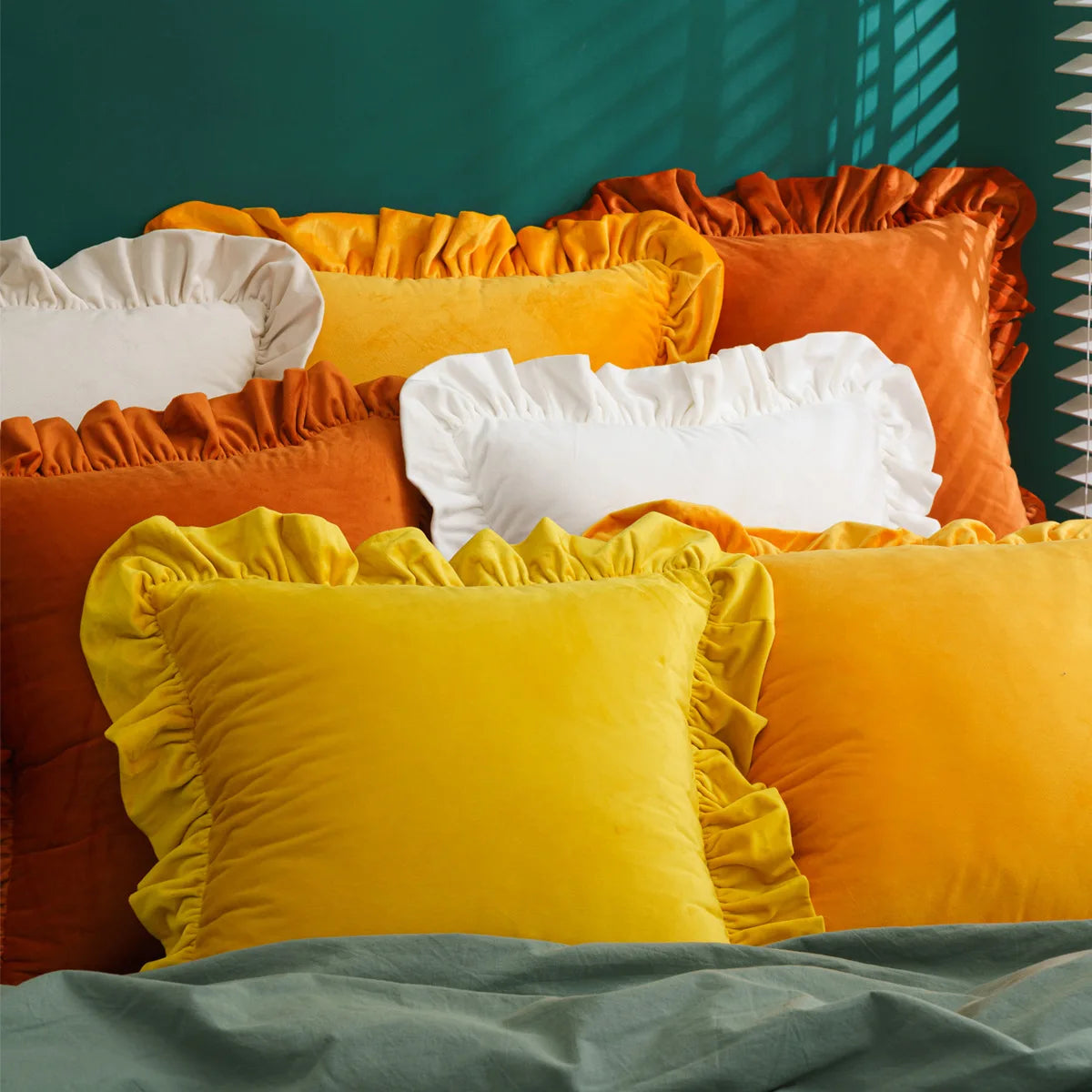 Nordic Velvet Cushion Covers With Ruffle Edges - Many colours