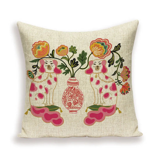 Modern Vintage Style Spotted Dogs Cushion Cover 18in x 18in