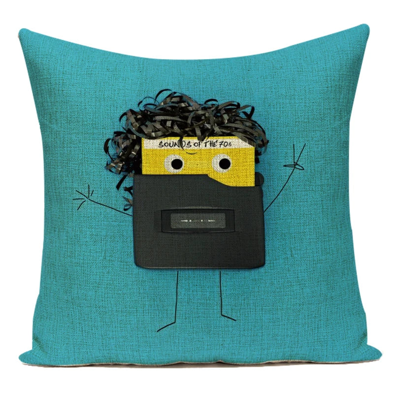 Retro Cool & Abstract Animal Art Print Cushion Covers 18in x 18in - vintage tape recorder