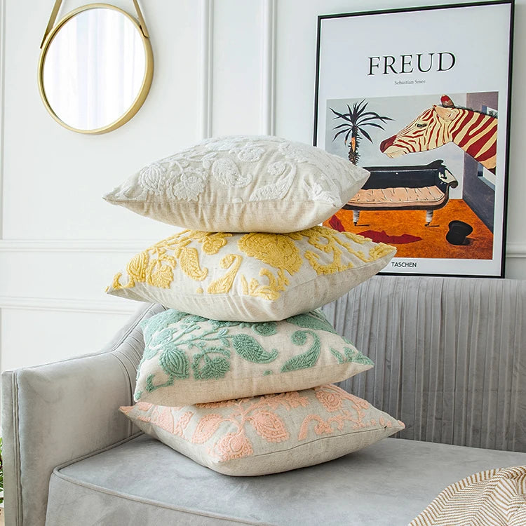 Stunning Floral Embroidered Cream Cushion Covers -18in x 18in