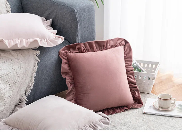 Nordic Velvet Cushion Covers With Ruffle Edges - Many colours