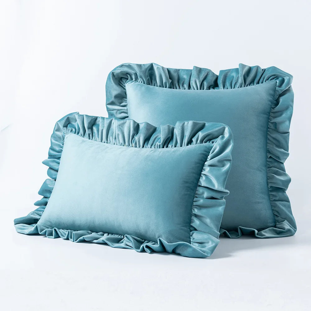 Nordic Velvet Cushion Covers With Ruffle Edges - Many colours