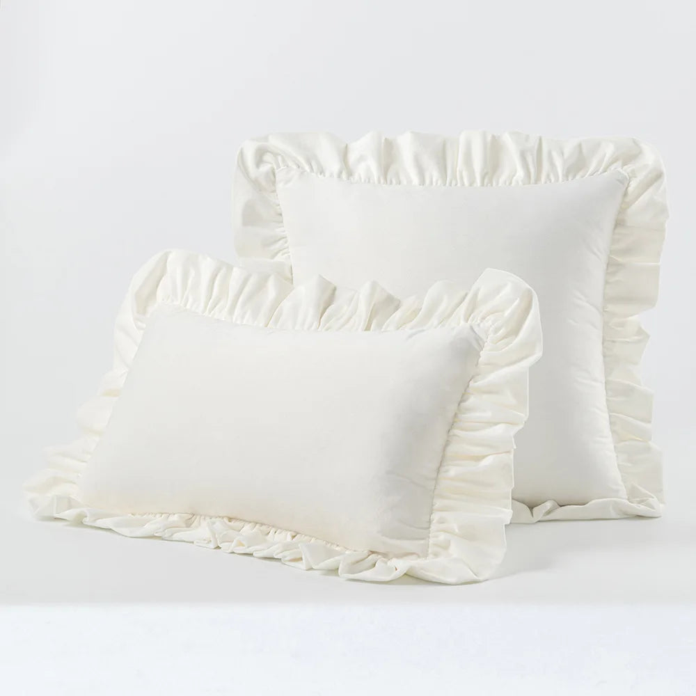 White Nordic Velvet Cushion Covers With Ruffle Edges