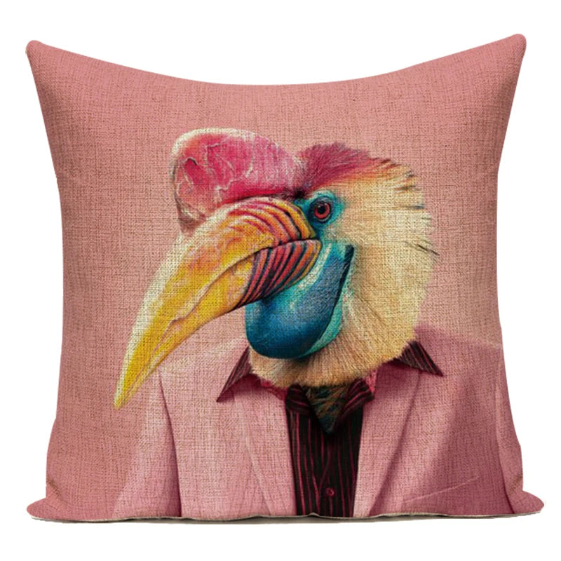 Retro Cool & Abstract Animal Art Print Cushion Covers 18in x 18in - Macaw in suit