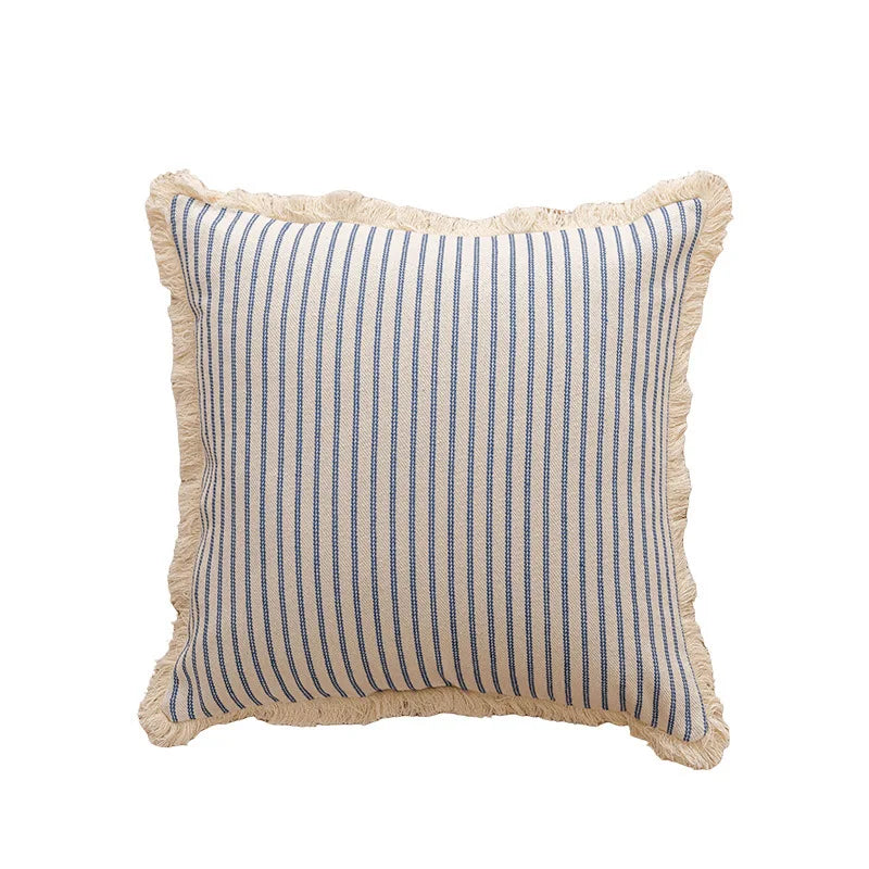 Nordic Vintage Striped Jacquard Tassel Cushion Covers