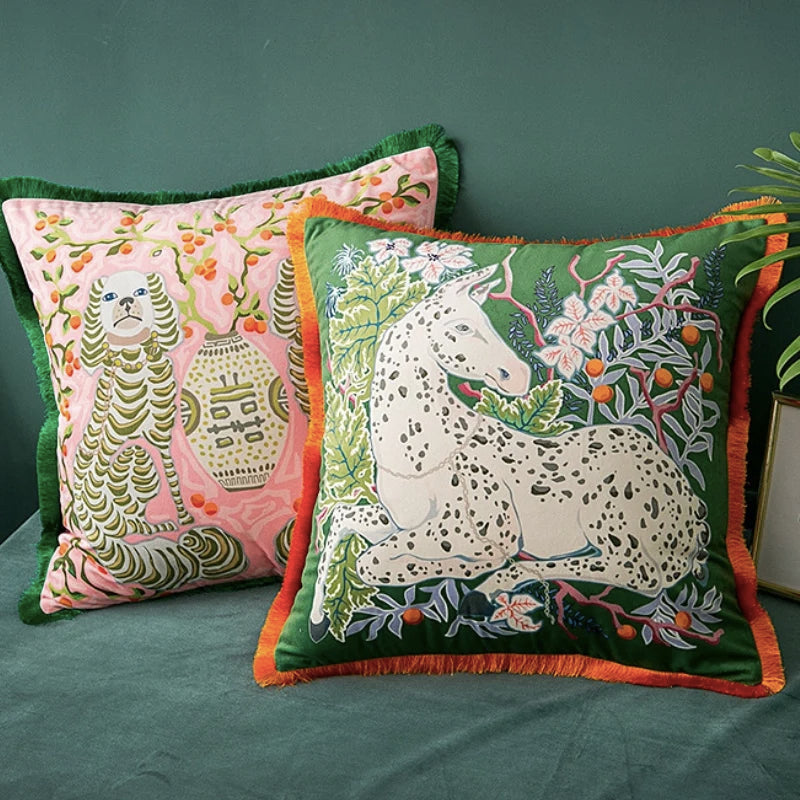 Premium Retro Animal Velvet Cushion Covers with Tassles - Limited edition