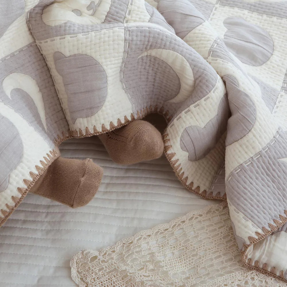Grey Cute Personalized Baby Name Cotton Blankets with Bear Patterns