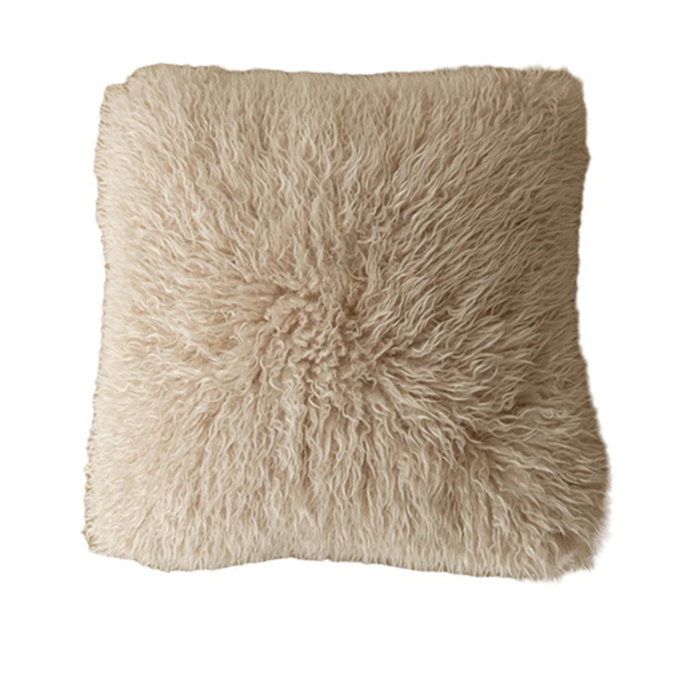 Beige Fluffy Faux Fur Cushion Cover