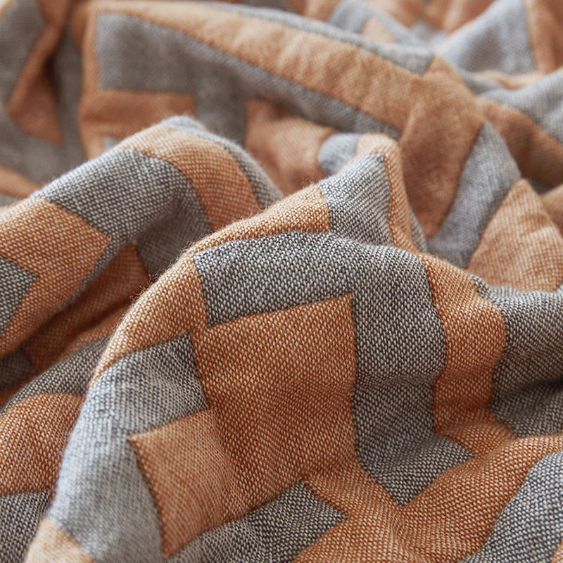 Cotton Bedspreads with Grey & Orange Geometric Maze Pattern
