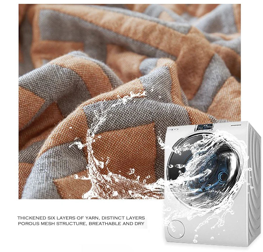 Cotton Bedspreads with Grey & Orange Geometric Maze Pattern