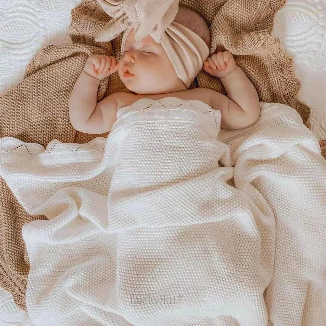White Personalized Cotton Wool Blankets With Baby Name - Ruffle Edge Knit Blanket