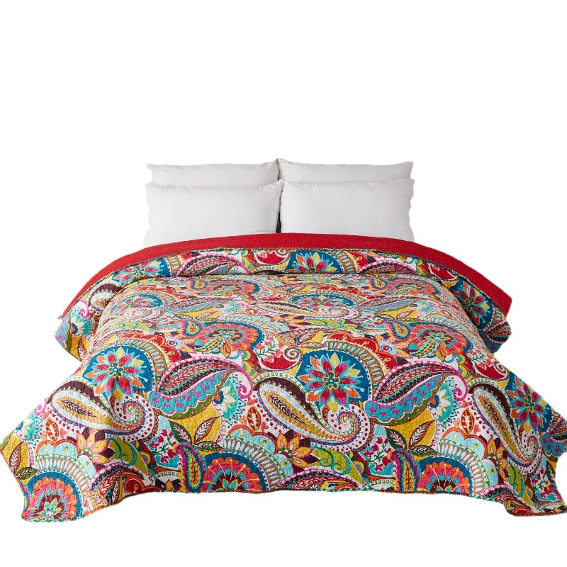100% Cotton Quilted Colourful Floral & Paisley Bedspread
