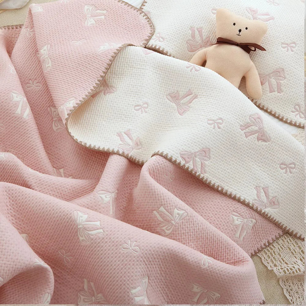 Pink Cute Personalized Baby Name Cotton Blankets with Bow Patterns