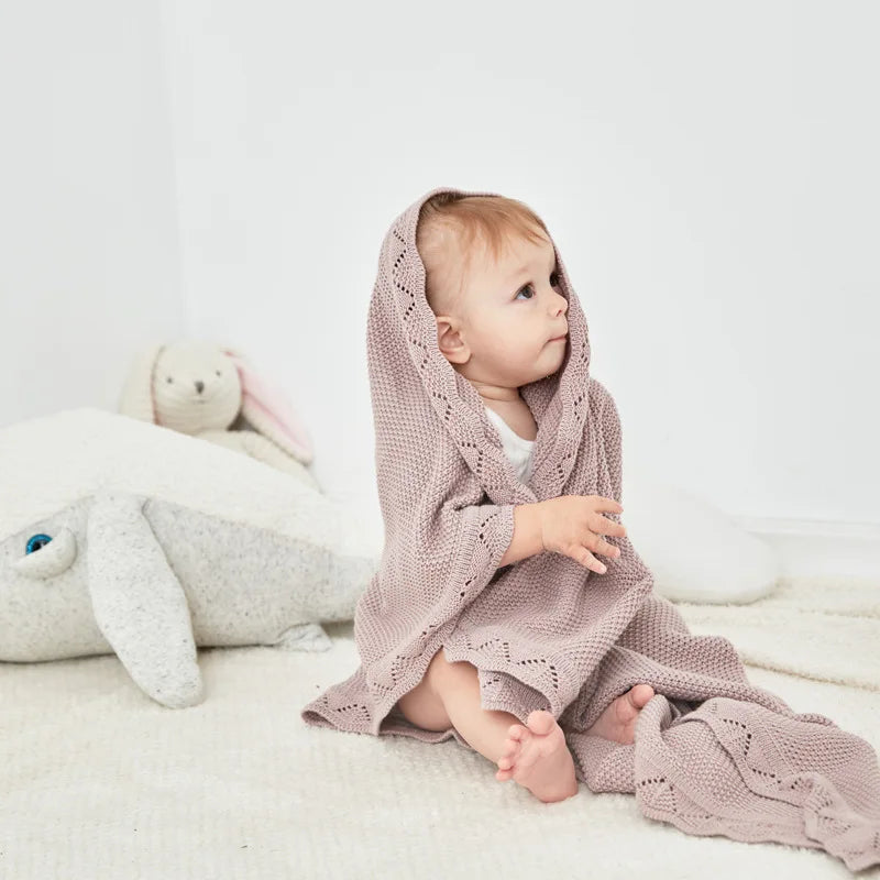 mauve Personalized Cotton Wool Blankets With Baby Name - Ruffle Edge Knit Blanket