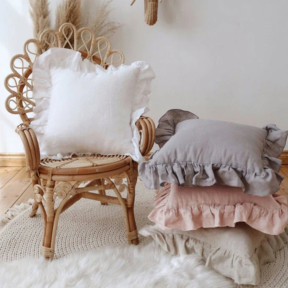 100% Pure Linen Ruffle Cushion Cover