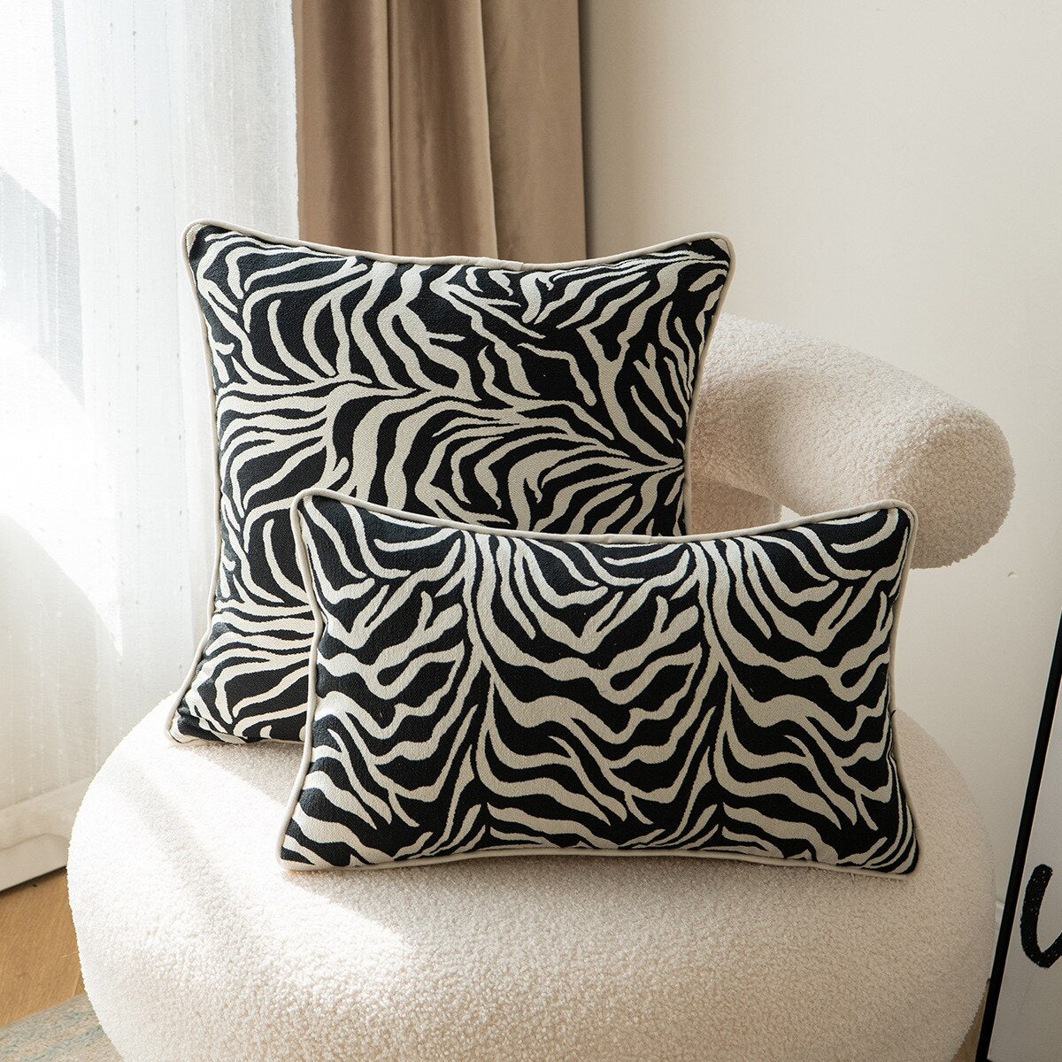 Black and White Zebra Velvet Cushion Covers - 18in x 18in or 12in x 20in