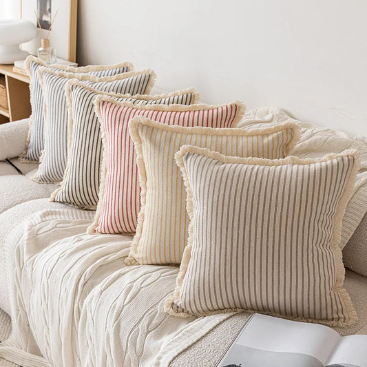 Nordic Vintage Striped Jacquard Tassel Cushion Covers