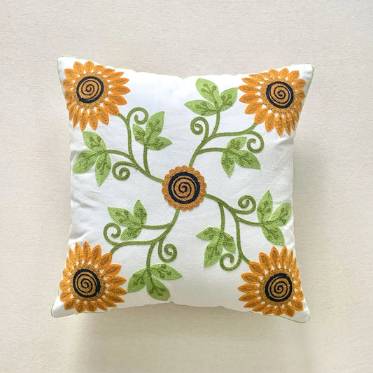 Embroidered Sunflower Cushion Covers in 3 Colour Schemes - 18in x 18in