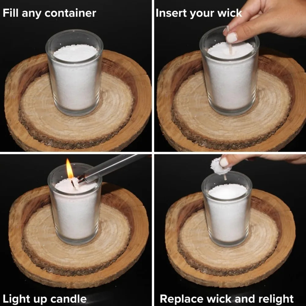 500g White Candle Sand Wax Full Set (300 Wicks + Base & Candle Holder)