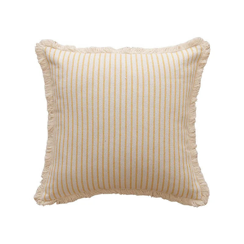 Nordic Vintage Striped Jacquard Tassel Cushion Covers