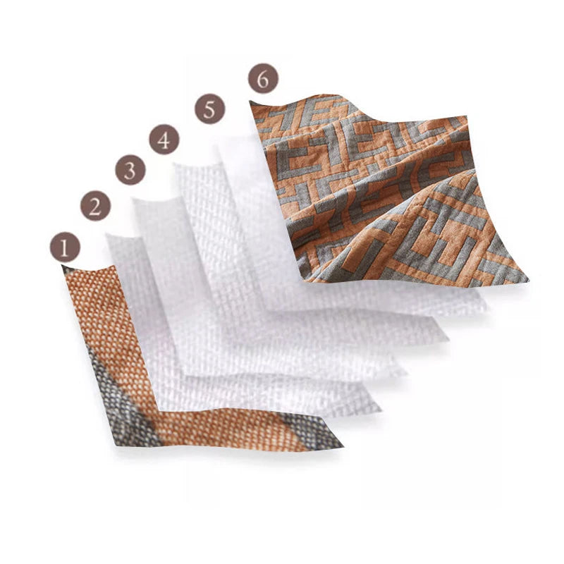 Cotton Bedspreads with Grey & Orange Geometric Maze Pattern