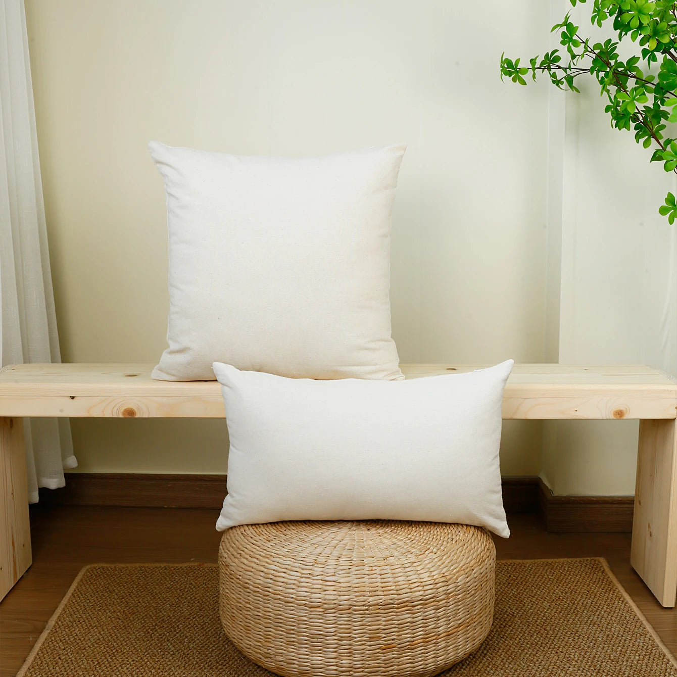 Cream & Navy Geometric Circle Embroidered Cushion Covers - 3 Sizes