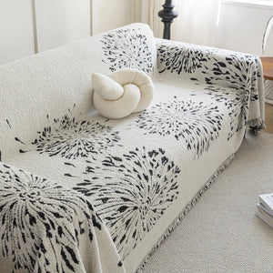 Black Cool Cream Sofa Throw / Bedthrow with Dandelion Patterns