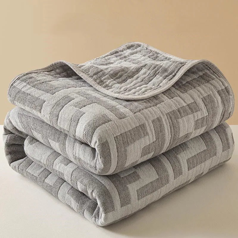 Cotton Bedspreads with Darkgrey & Lightgrey Geometric Maze Pattern