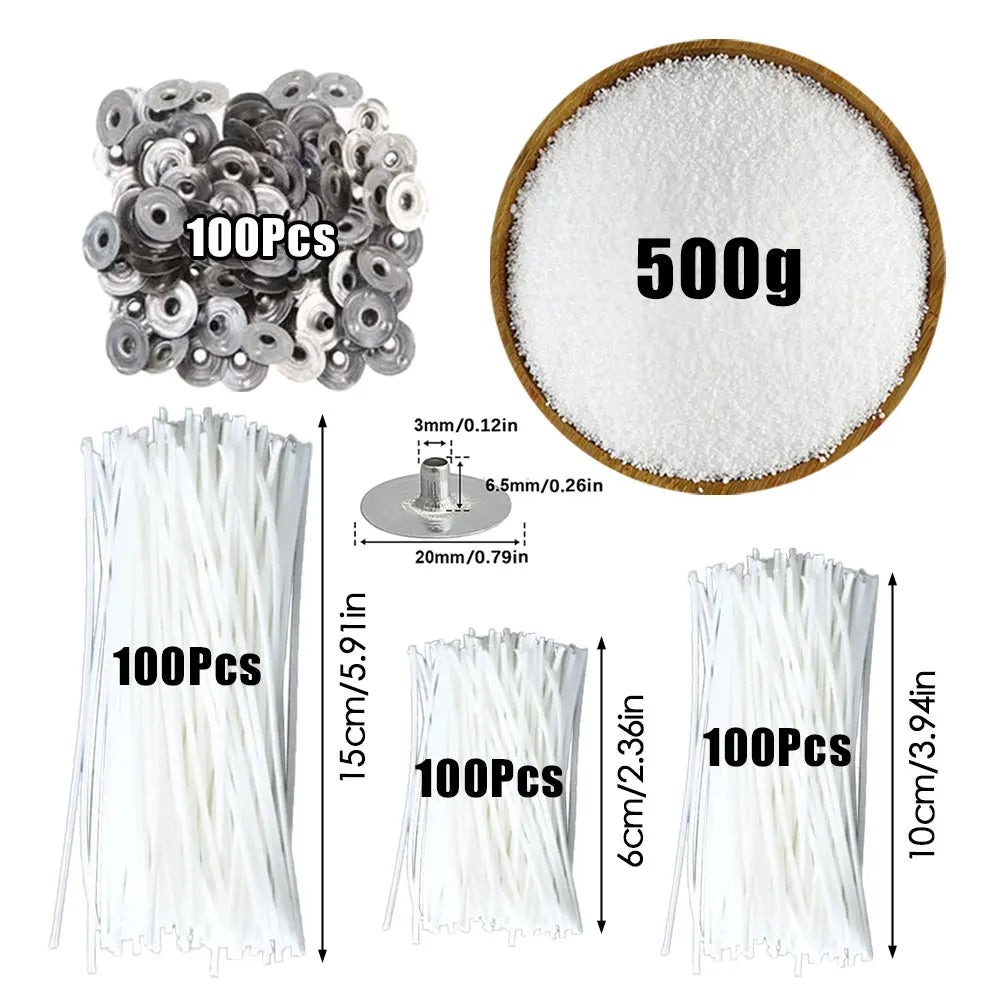 500g White Candle Sand Wax Full Set (300 Wicks + Base & Candle Holder)