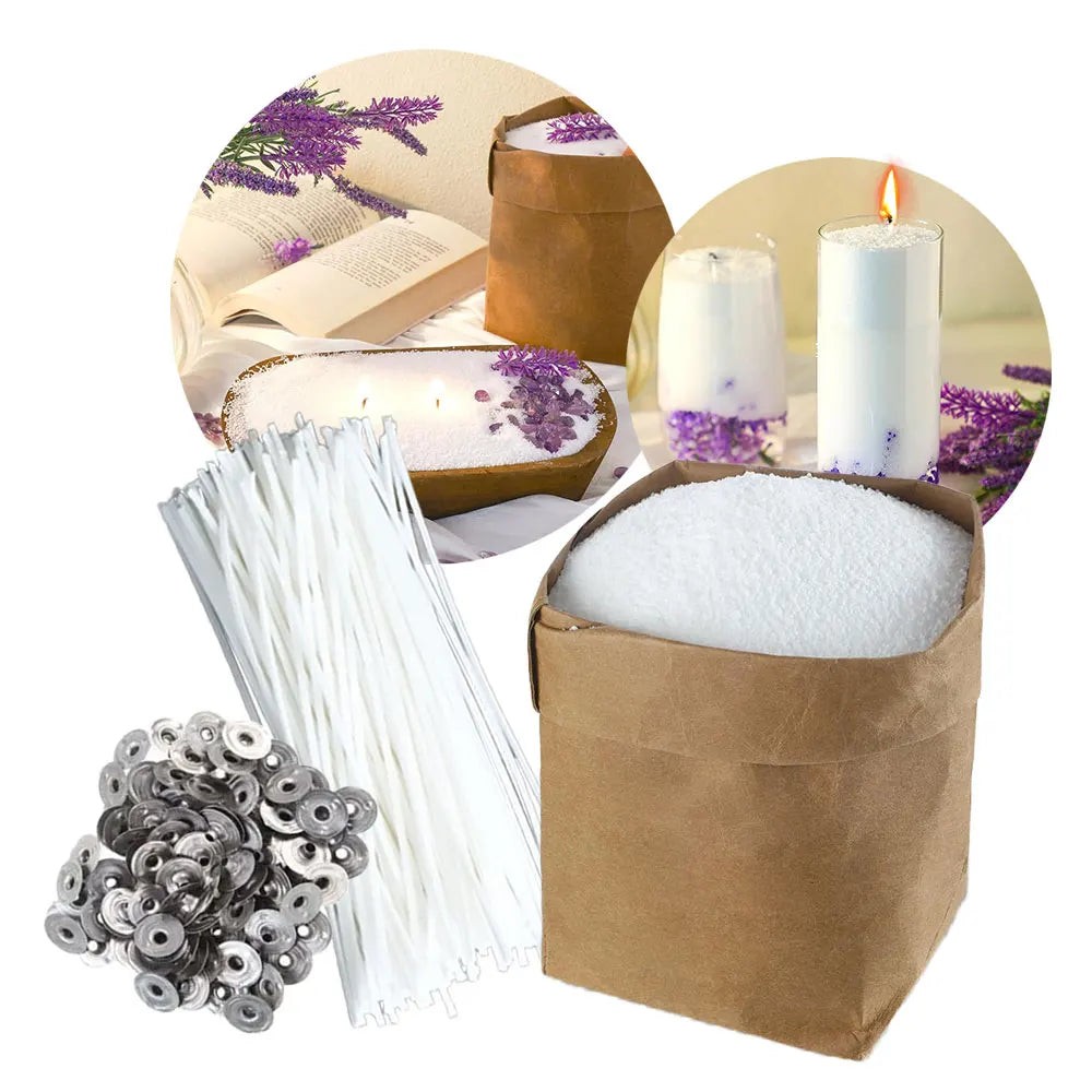 500g White Candle Sand Wax Full Set (300 Wicks + Base & Candle Holder)