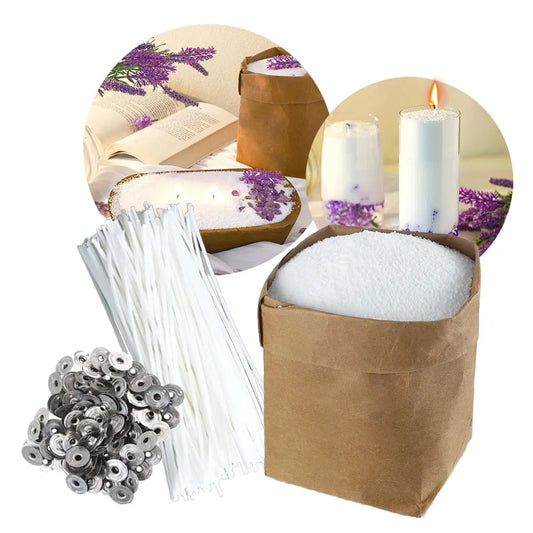 500g White Candle Sand Wax Full Set (300 Wicks + Base & Candle Holder)