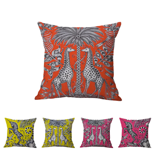 Arty Giraffes & Zebras Unicorn Cushion Covers on Bright Fabric