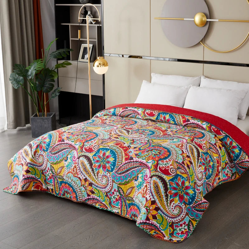 100% Cotton Quilted Colourful Floral & Paisley Bedspread