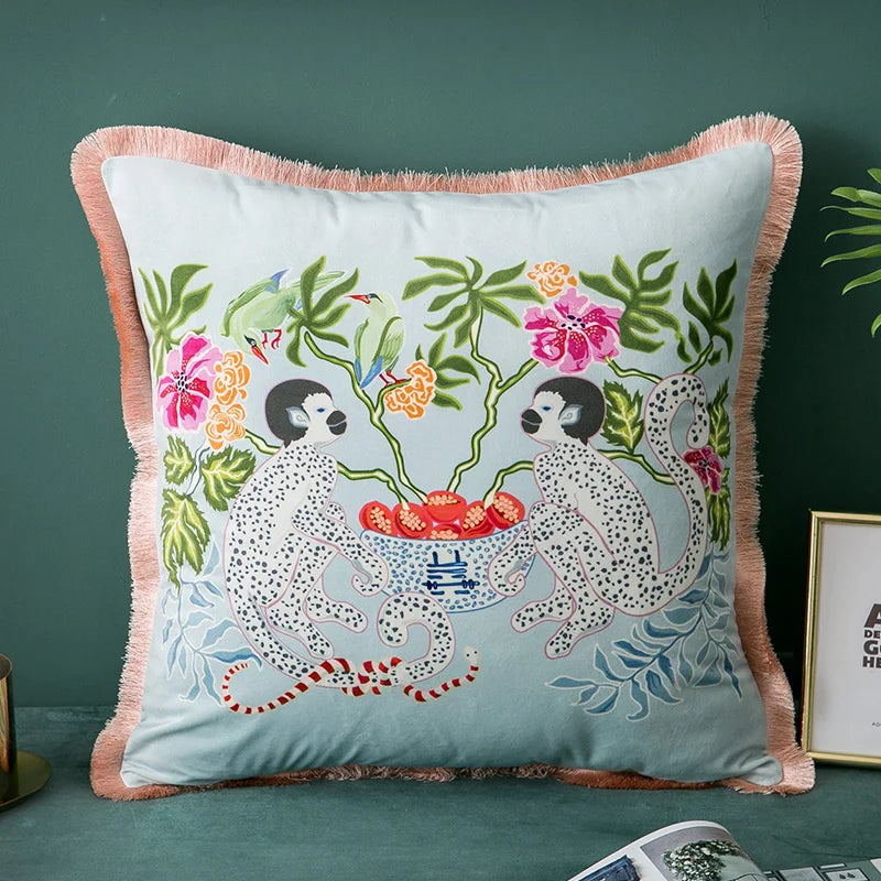 Premium Retro Animal Velvet Cushion Covers with Tassles Spotted moneys