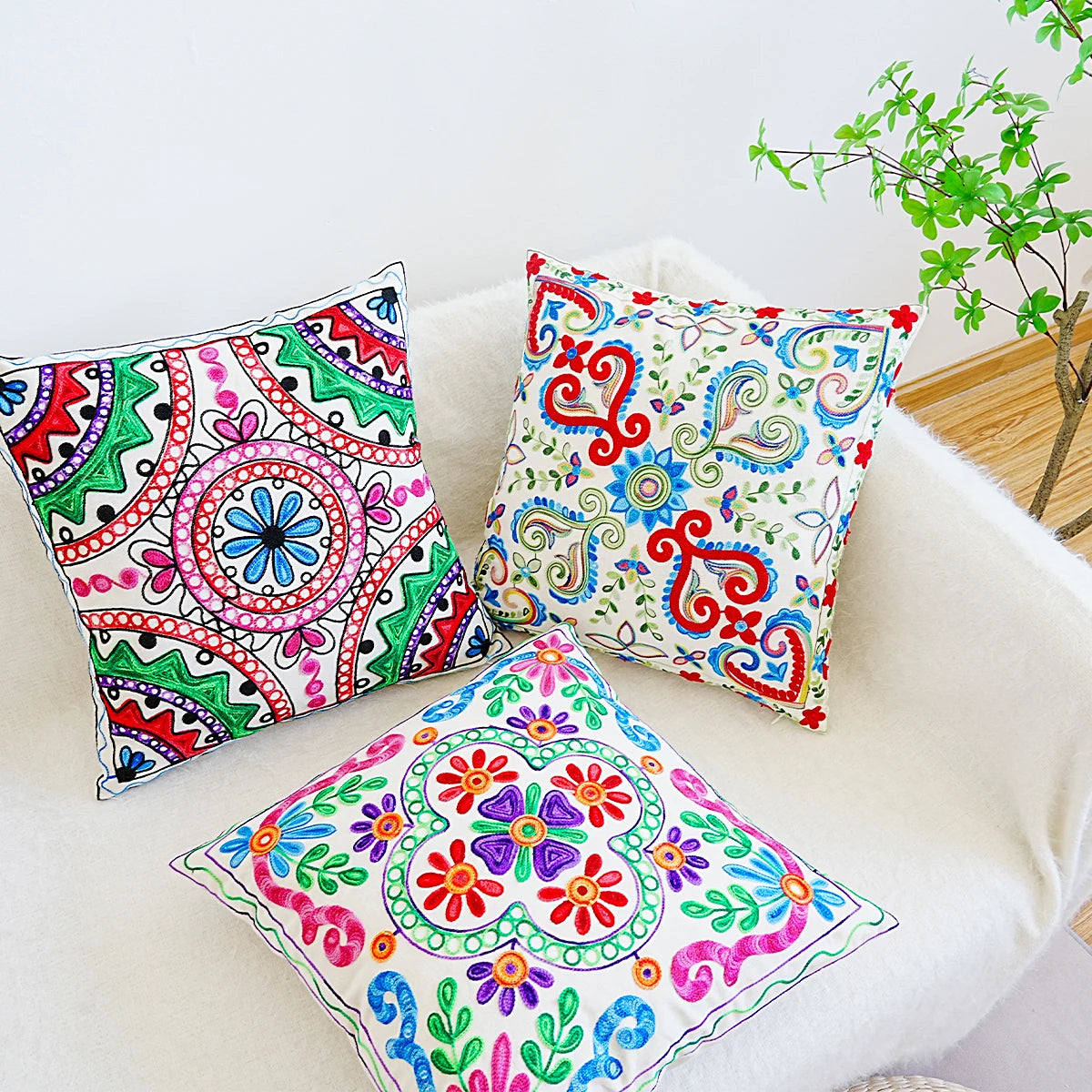Bohemian Mandala Embriodered Cushion Covers - 18in x 18in