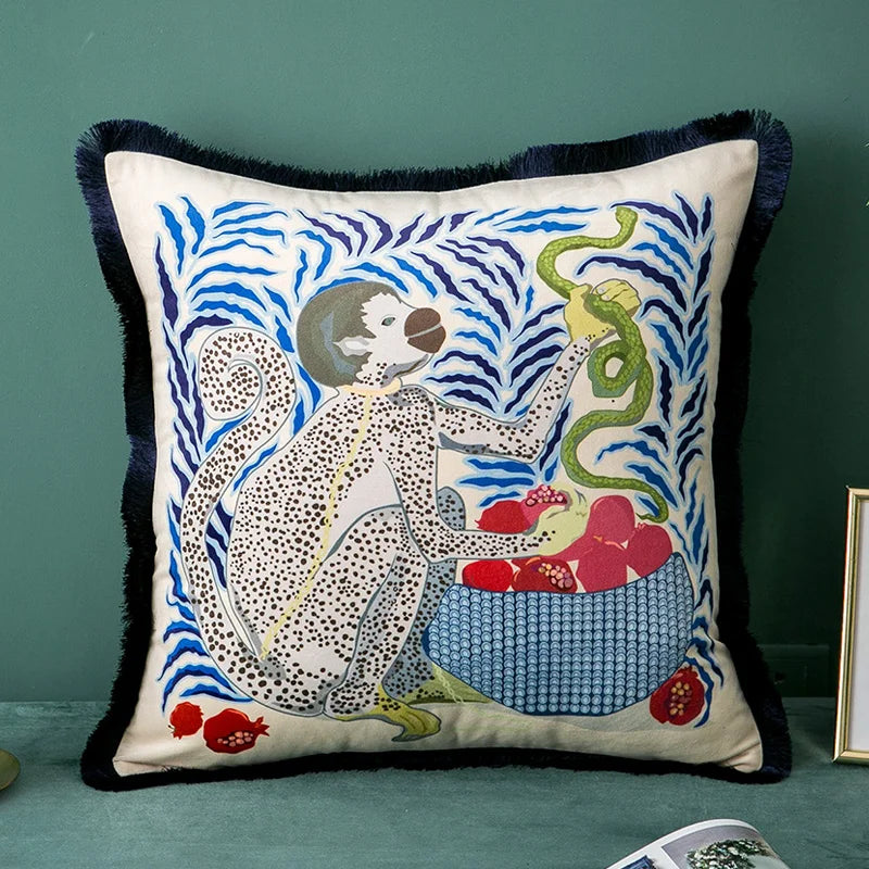 Premium Retro Animal Velvet Cushion Covers with Tassles Sptted Money