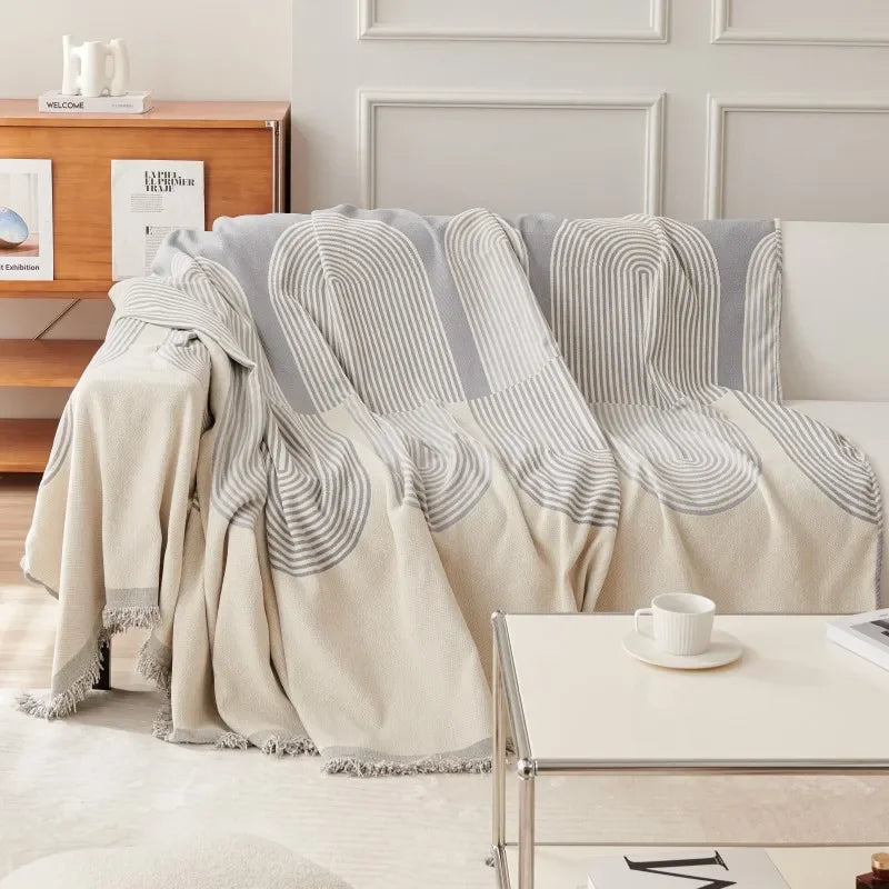 Nordic Geometric Striped Sofa Throws With Tassels