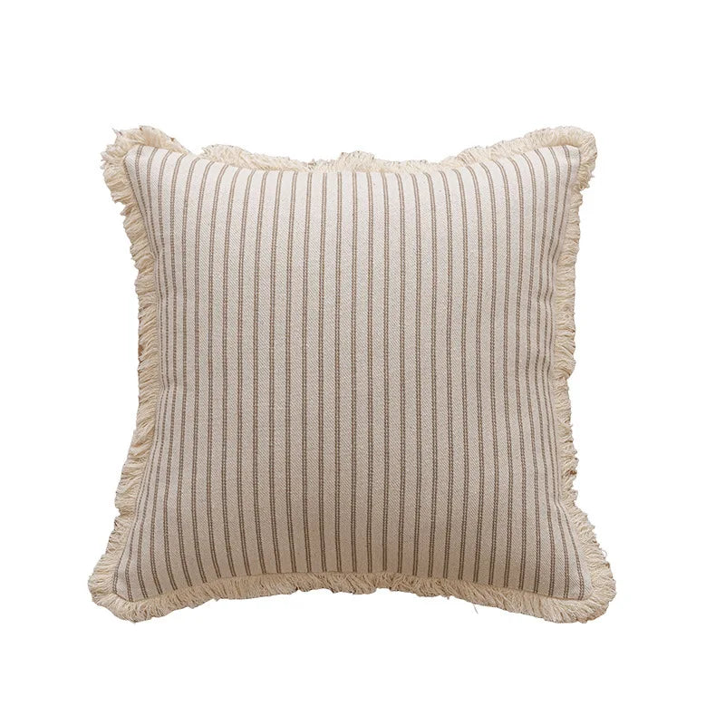Nordic Vintage Striped Jacquard Tassel Cushion Covers
