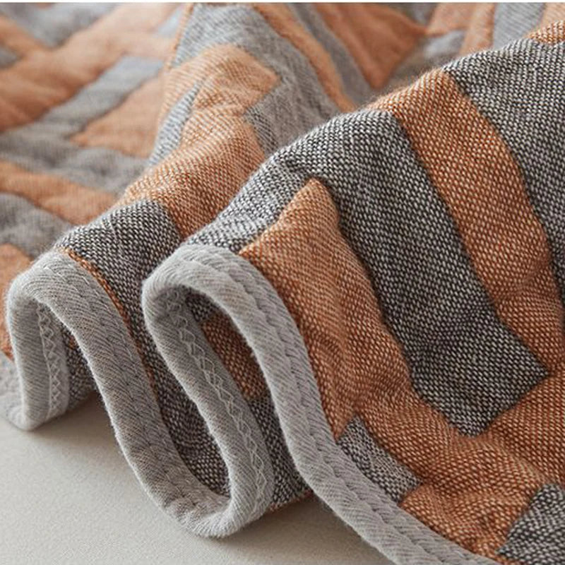 Cotton Bedspreads with Grey & Orange Geometric Maze Pattern